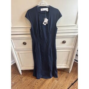 Byron Lars Beauty Mark Navy Button Up Maxi Dress Pockets Size 6 NWT Soft‎